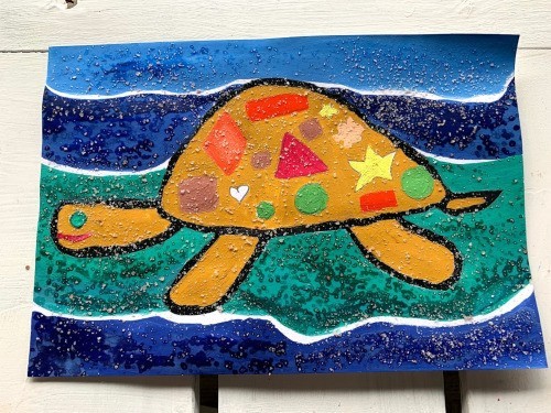 salt and water color painting of a turtle