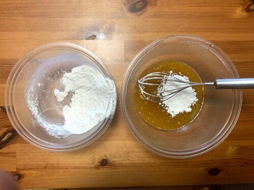 Flour mixture and honey mixture